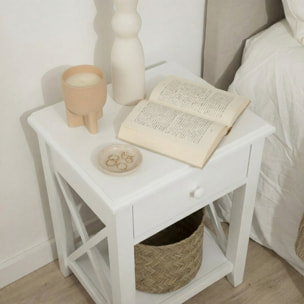 Table de chevet Niza -bois massif d'araucaria et panneau mdf-couleur laqué blanc mat 43 x 63 x 34 cm