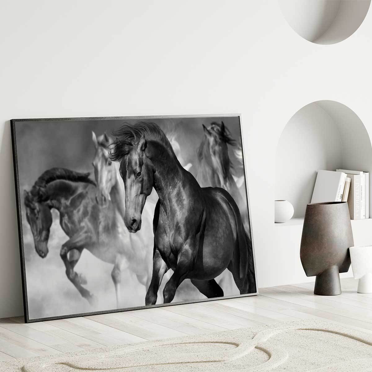 Affiche encadrée chevaux noirs artistiques Affiche + cadre en métal - Noir