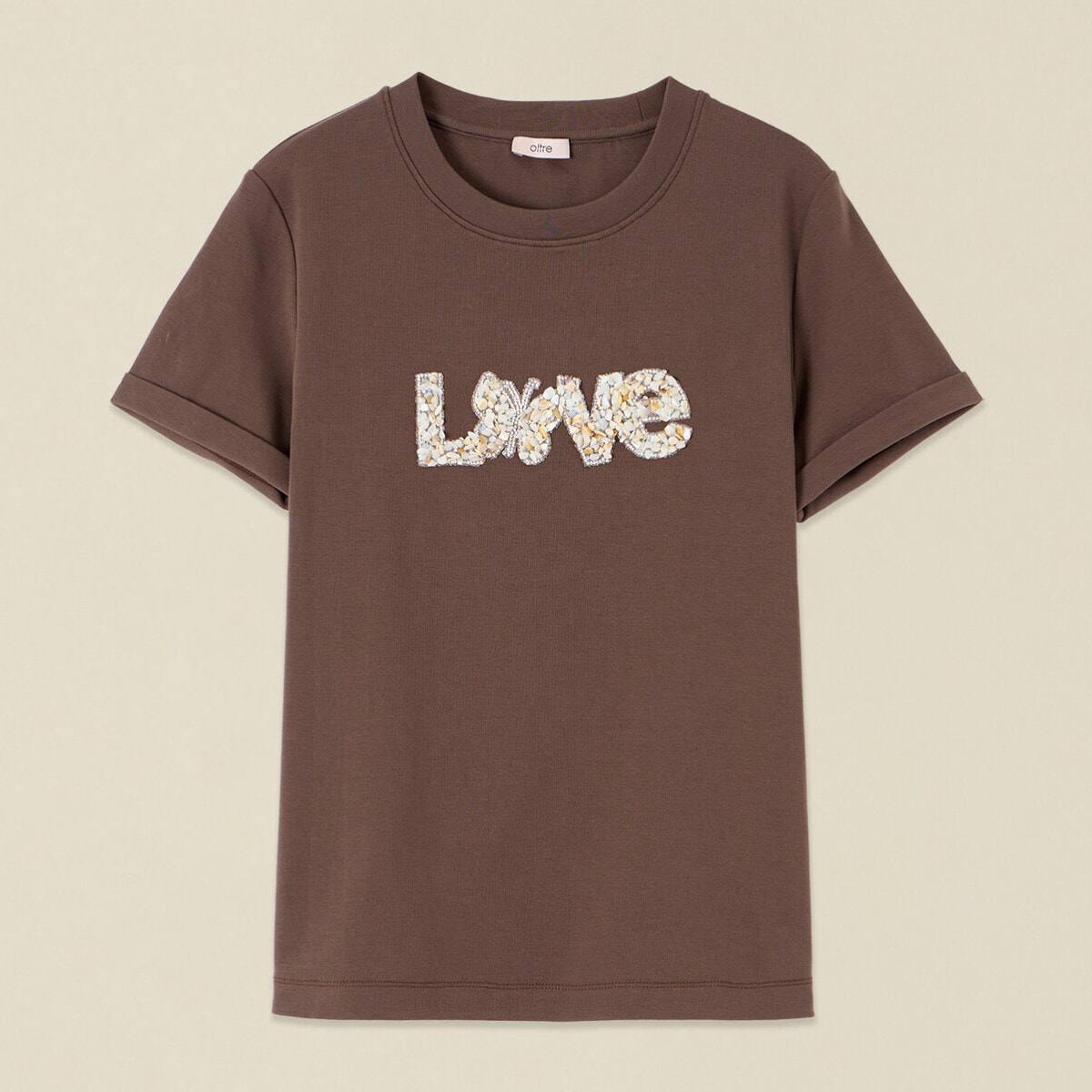 Oltre - T-shirt con ricamo gioiello lettering - Marrone