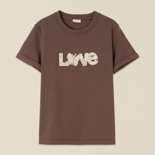 Oltre - T-shirt con ricamo gioiello lettering - Marrone