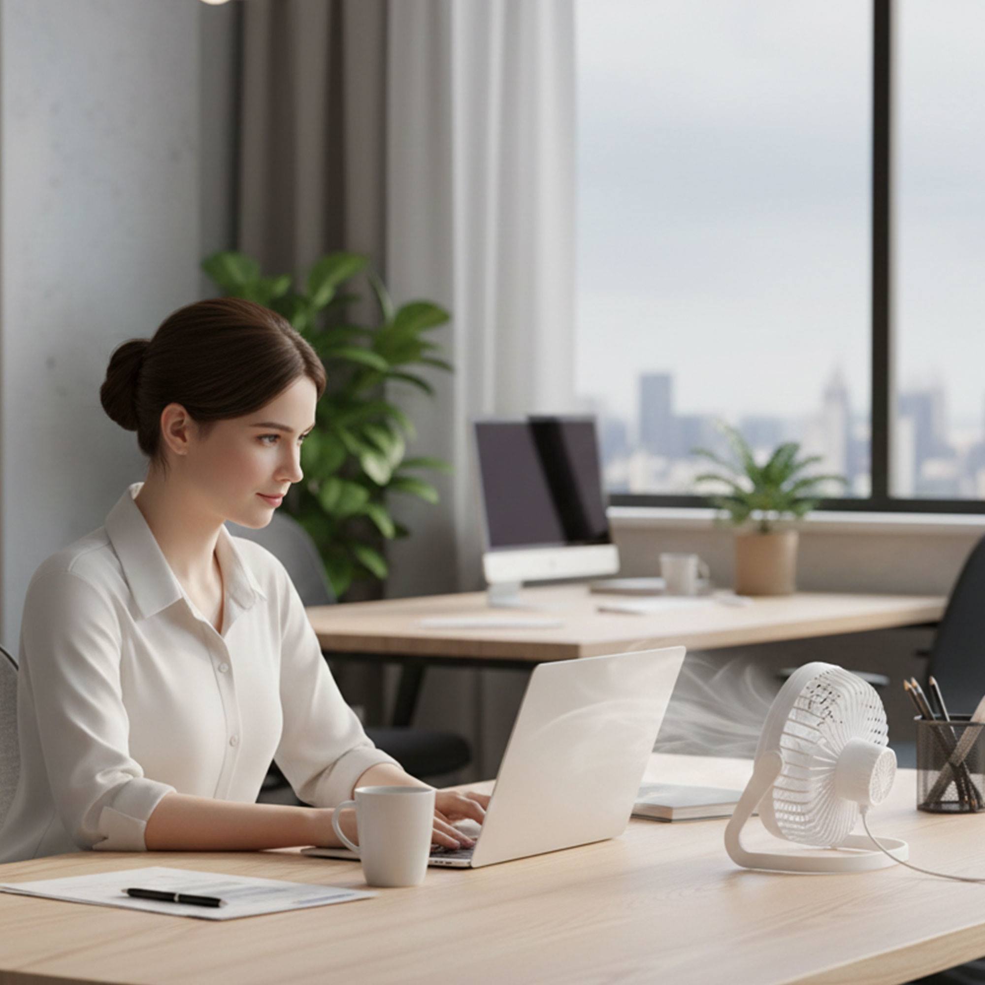 Home Ventilador de mesa USB Ø14,5x11,5cm en color blanco mate