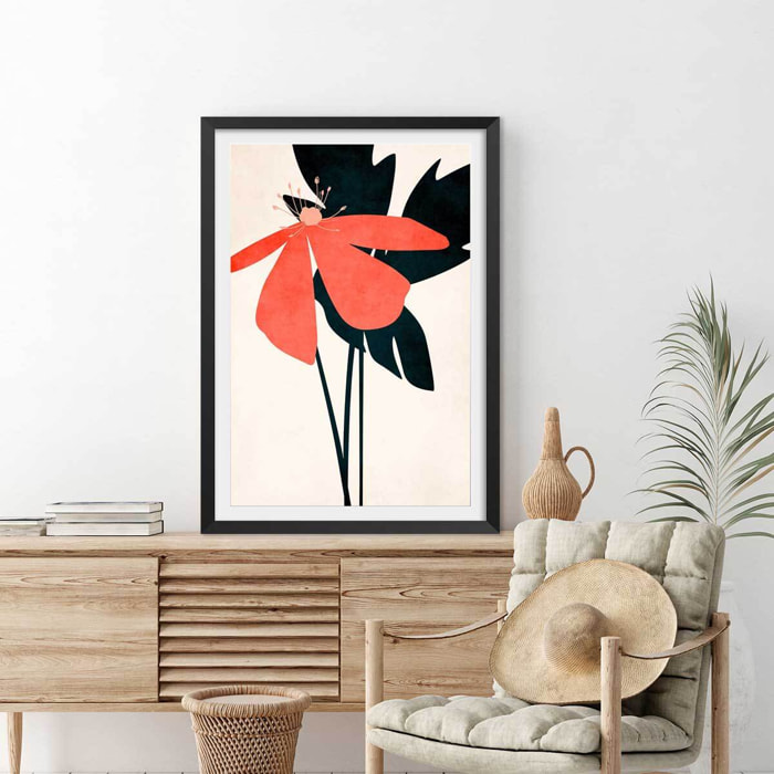 Affiche Coeur de fleurs Affiche + cadre en bois - Noir
