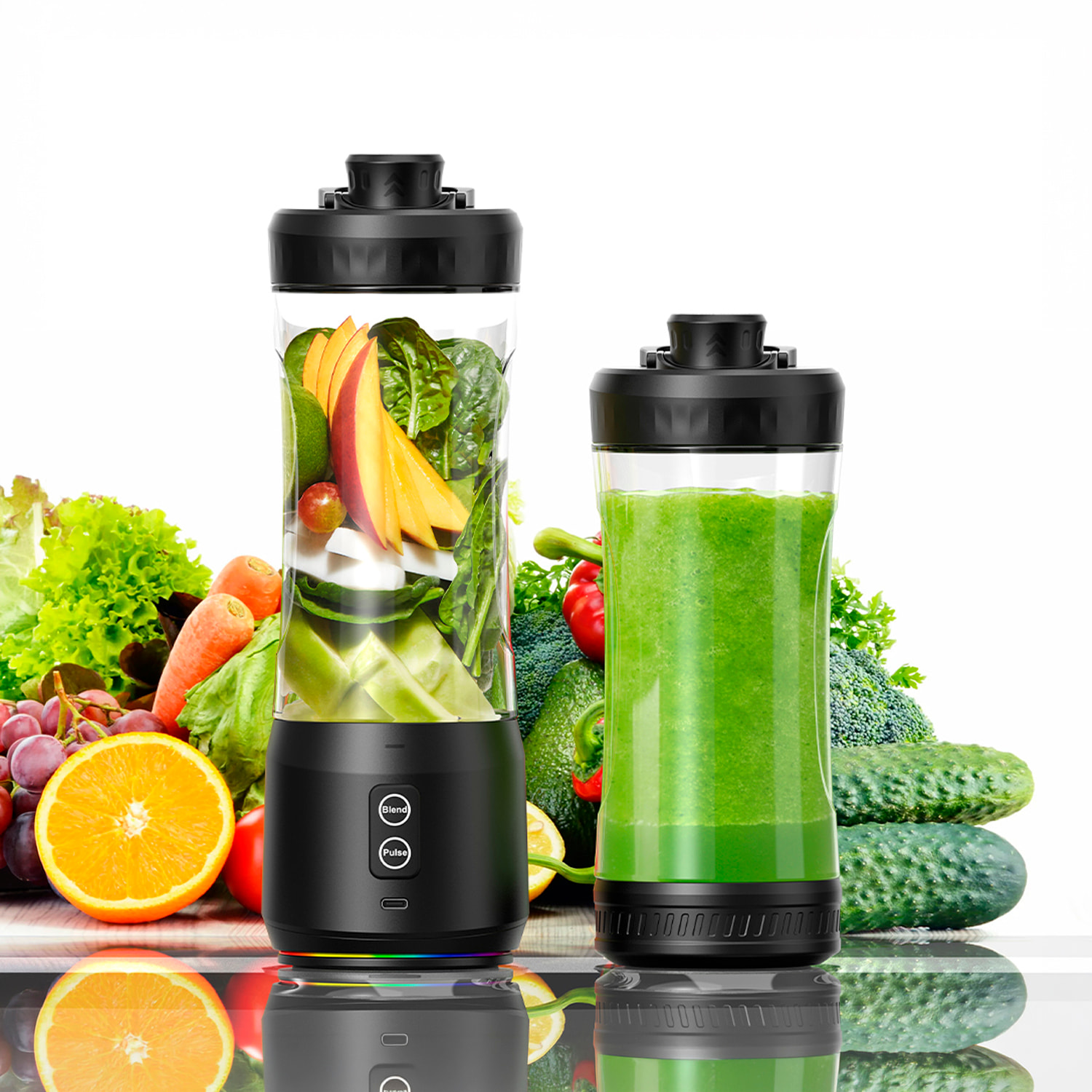 Batidora portátil A11-2.0 de 600 ml con potente motor de 240W, batería de alta capacidad de 6000mAh y sistema de rotación bidireccional. Con luces LED.