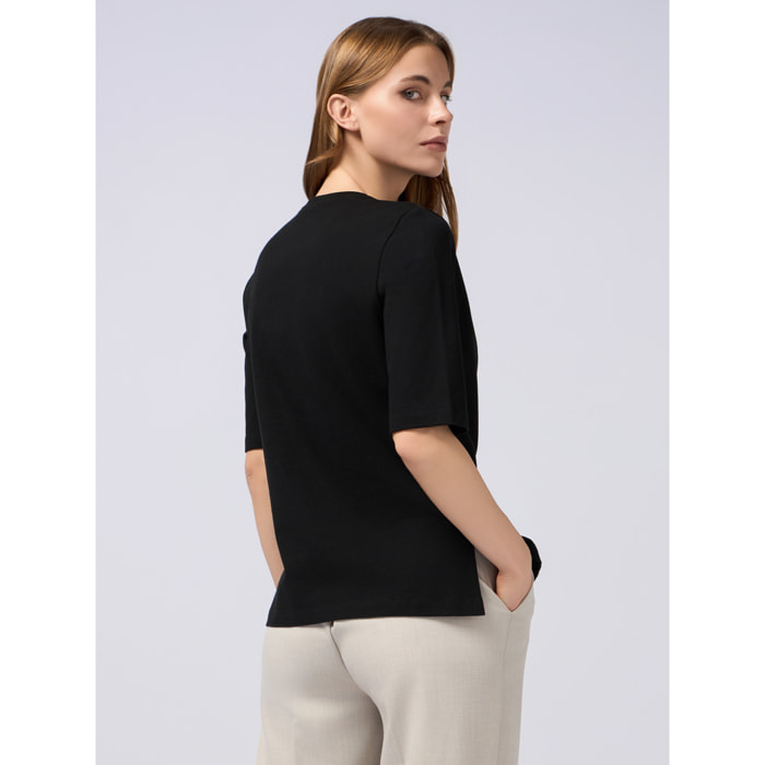 Oltre - T-shirt con fiocco in strass - Nero
