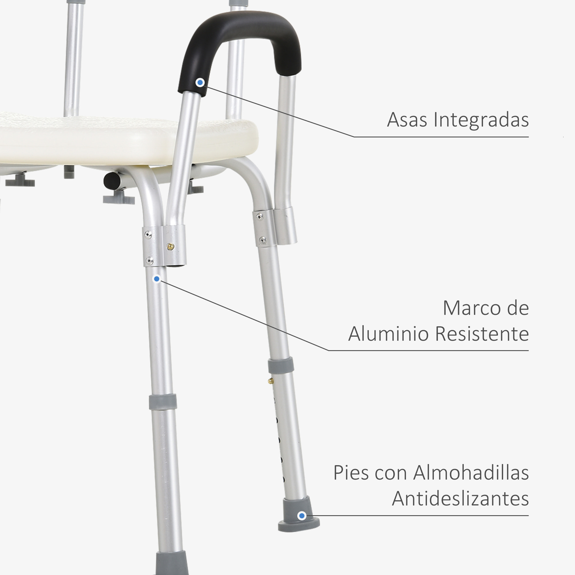 Silla Ducha Altura Regulable con Respaldo y Apoyabrazos Aguanta hasta 135 Kg