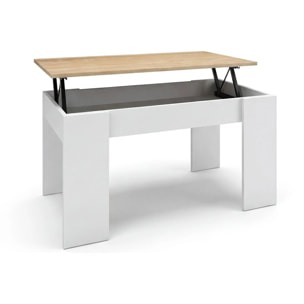 Mesa de centro elevable con almacenaje en blanco artik y roble canadian 90x43-53 cm Norak Blanco Artik (Blanco Mate) - Roble Canadian