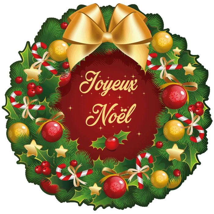 Sticker Noël la couronne Joyeux Noël - Autocollants stickers adhésifs noël - décoration fêtes