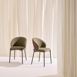 Chaise bois de peuplier teinté noyer, acier et tissu texturé (lot de 2) PAUL