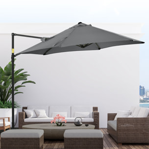 Parasol déporté octogonal inclinable pivotant Ø 256 cm acier polyester gris anthracite