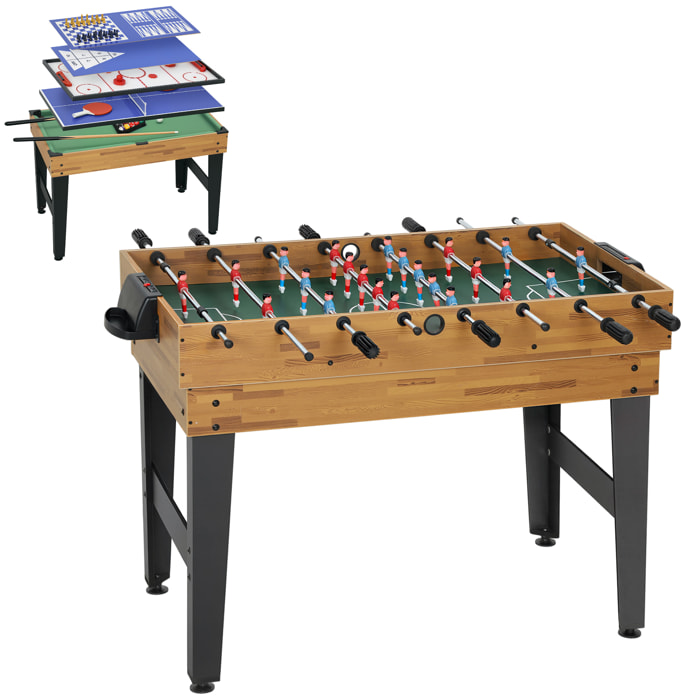 Mesa Multijuegos 13 en 1, Mesa de Juego con Futbolines para Niños, Billar, Ping-pong, Hockey, Ajedrez, Damas, Backgammon y Accesorios, Diversión Familiar para Adultos y Niños, Natural y Negro