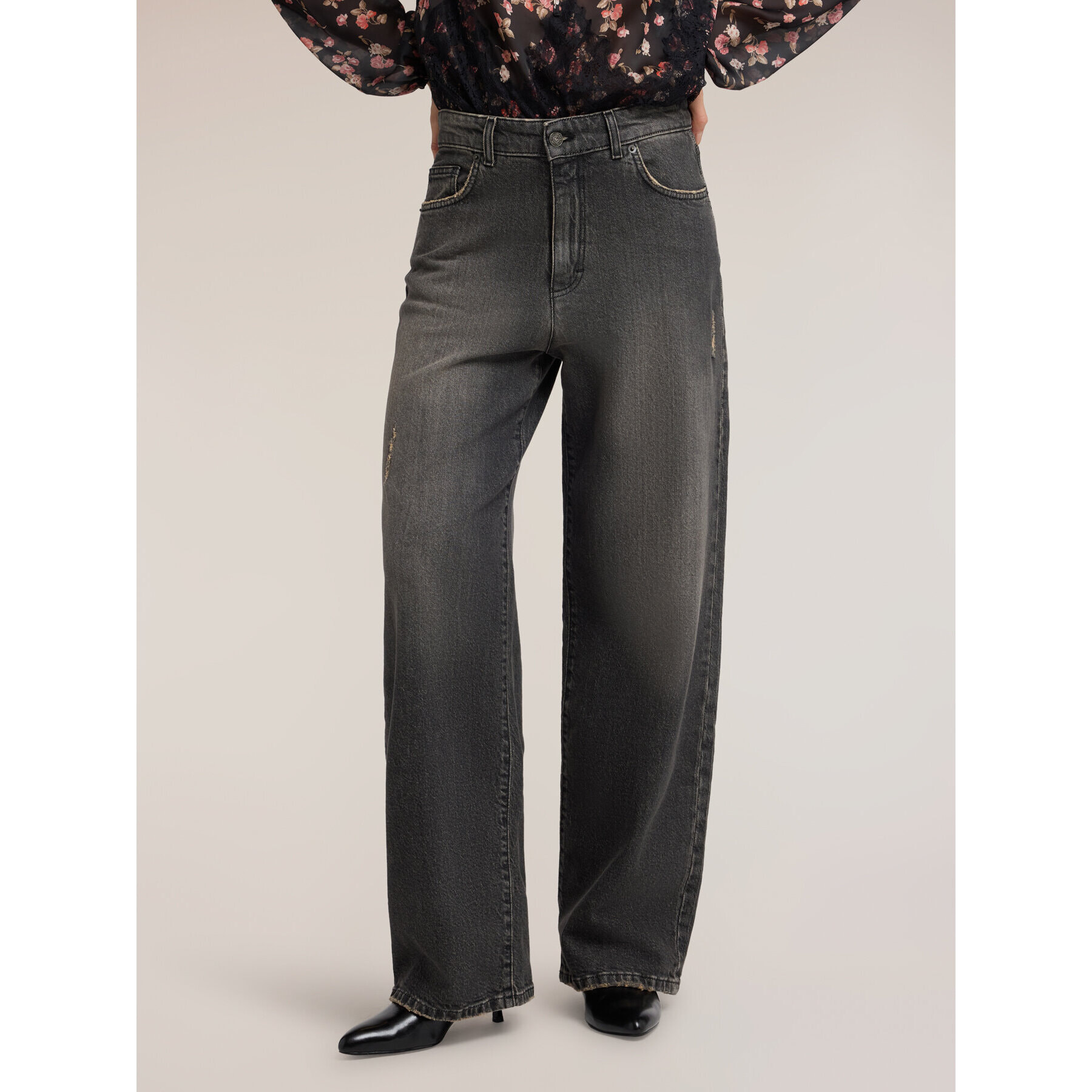 Motivi - Jeans barrel in denim black wash - Nero
