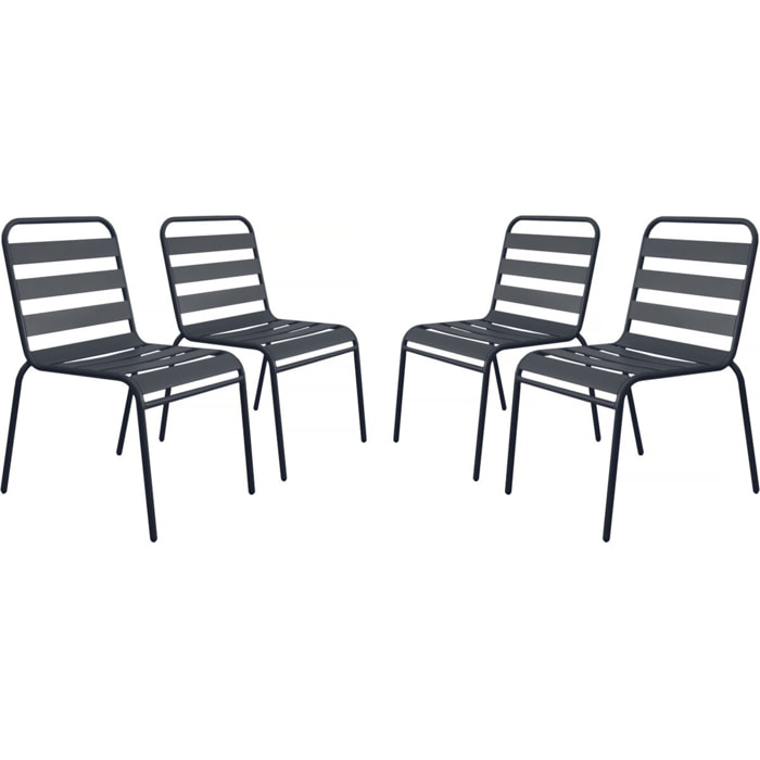 Lot de 4 chaises de jardin en métal empilables "Bilbao" - Gris