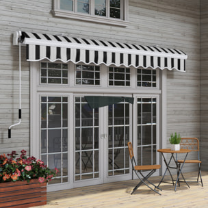 Toldo Manual Retráctil 395x245 cm, Toldo Exterior Terraza con Ángulo Ajustable, Brazo Articulado, Montaje a Pared, Estructura de Aluminio, Anti-UV e Impermeable, para Jardín, Azul y Blanco