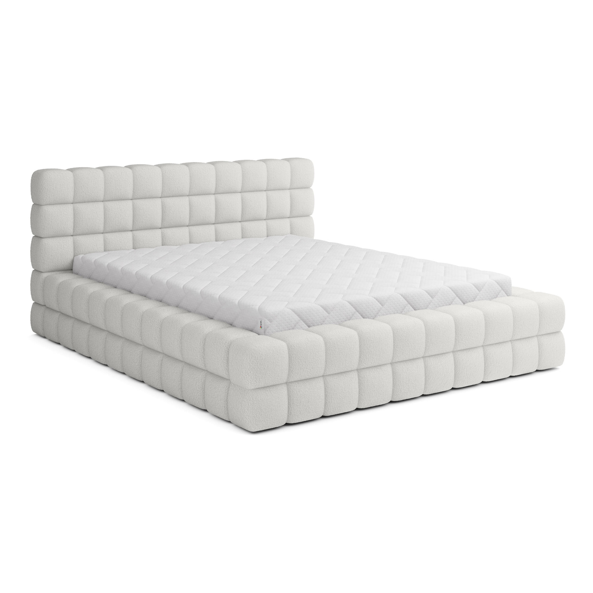Kingston - lit coffre - 160x200 - sommier inclus - en tissu bouclette - Blanc