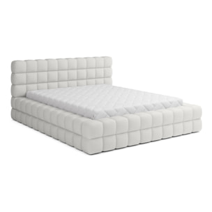 Kingston - lit coffre - 160x200 - sommier inclus - en tissu bouclette - Blanc