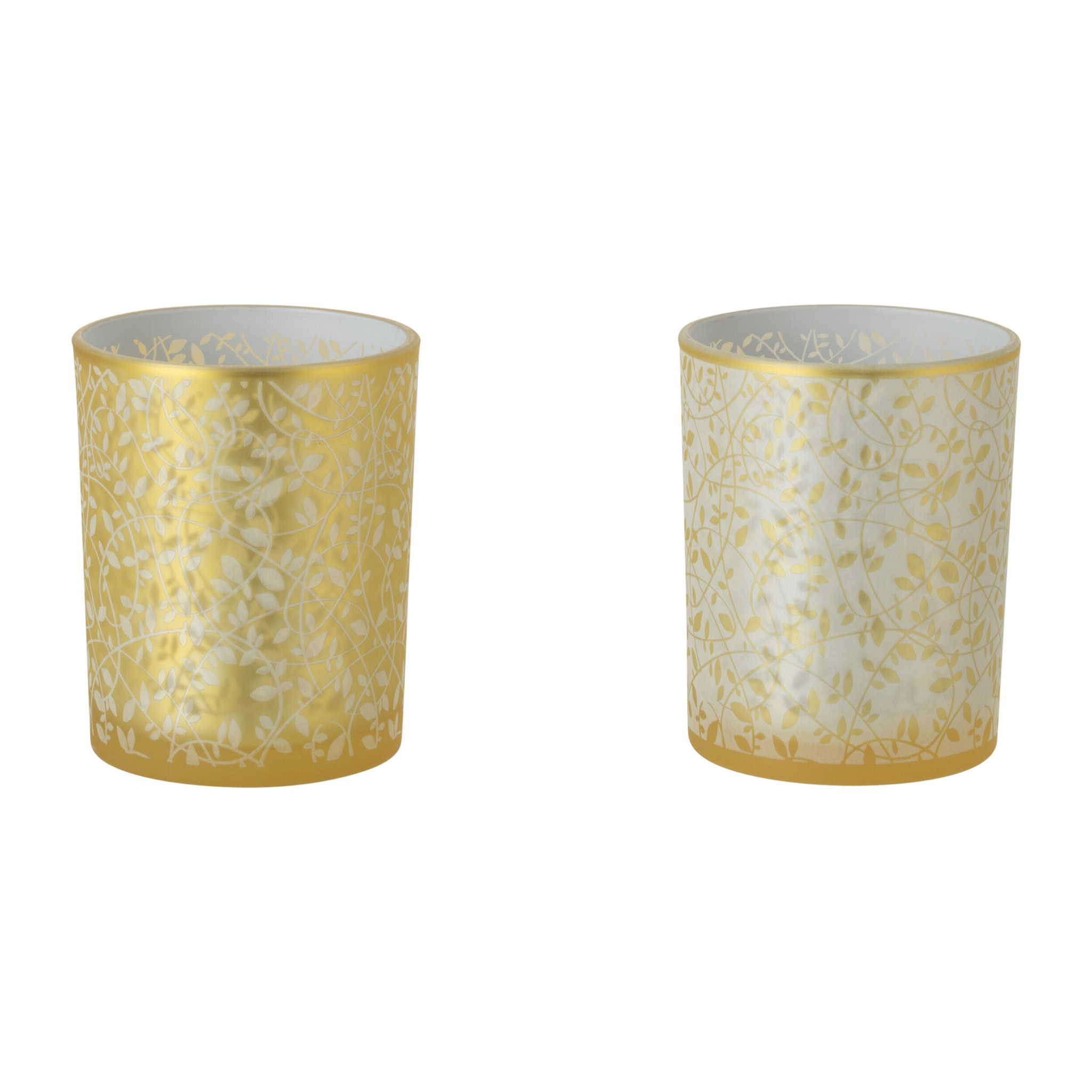 J-Line Photophore Feuilles - verre - doré/blanc - medium - 2 pièces