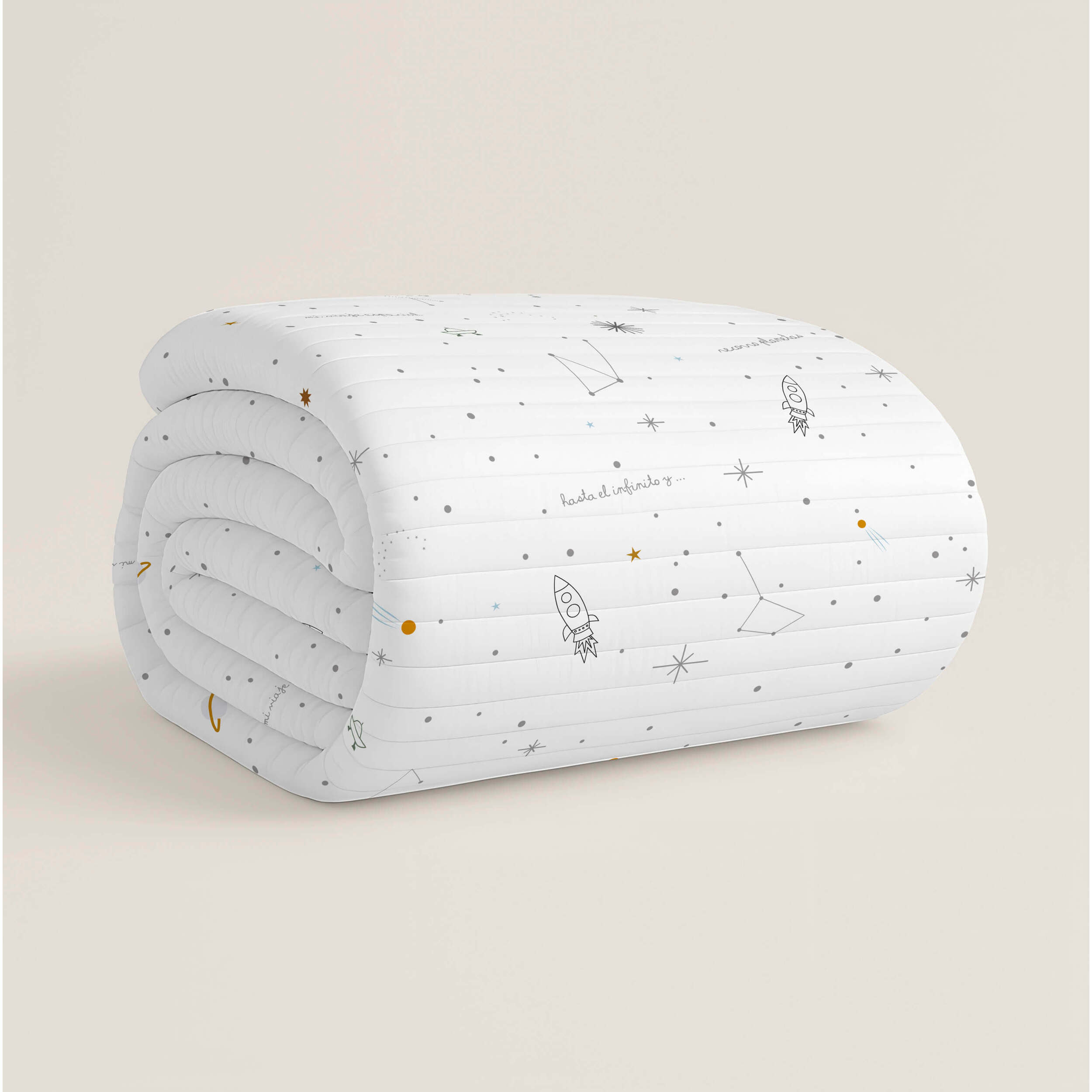 Colcha Bouti Estampada - Reversible - Infantil - 100% Algodón - Cuna - Viaje Espacial