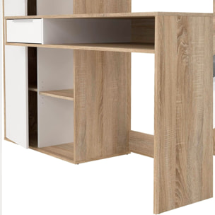 Scrivania Con Libreria Integrata Cassetto E Mobile con Ante Desk Multifunzionale Per Home Office E Studio 162.8 x 60.35 x 155.4 Cm Bianco e Rovere