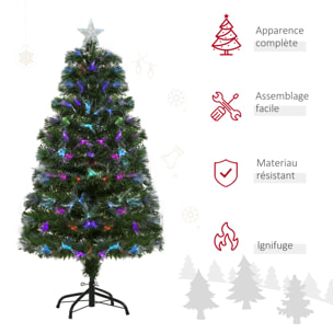 Sapin de Noël artificiel lumineux fibre optique LED multicolore + support pied Ø 66 x 120H cm 130 branches étoile sommet brillante vert