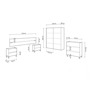 Dormitorio Ezra 3C Plus Blanco Artik (Blanco Mate) - Roble Nodi