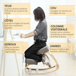 Tabouret ergonomique - siège assis à genoux - chaise à genoux grand confort - bois bouleau polyester gris