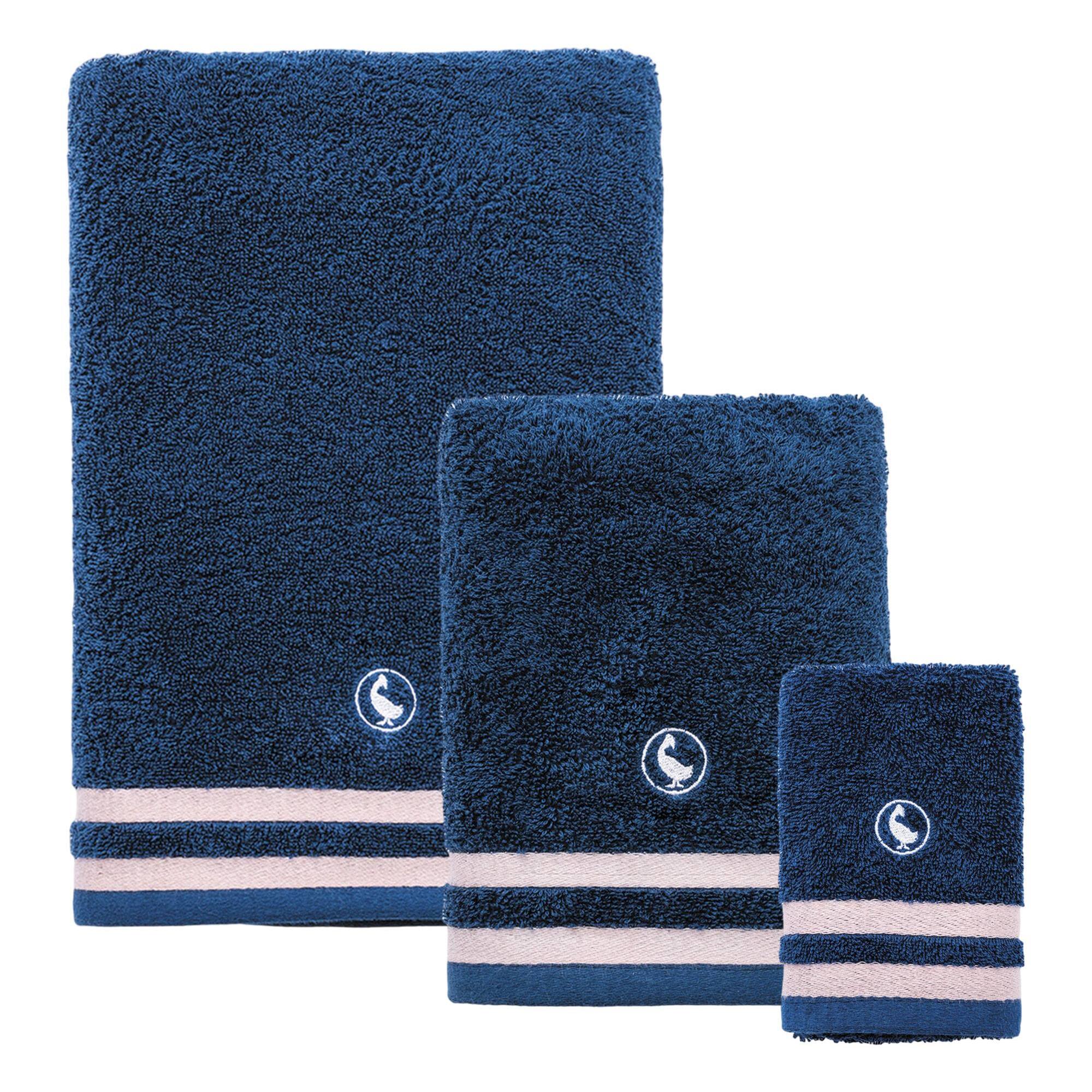 Set de 3 toallas de baño (cara 30x50cm + manos 50x90cm + ducha 70x140cm) 100% algodón 500gsm color azul marino el ganso