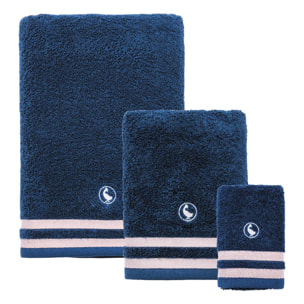 Set de 3 toallas de baño (cara 30x50cm + manos 50x90cm + ducha 70x140cm) 100% algodón 500gsm color azul marino el ganso