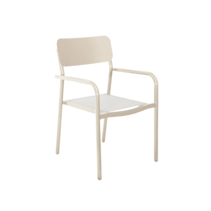 Lot de 4 fauteuils de jardin SAVANNAH empilables aluminium et textilene beige. 57.5 x 54 x 86 cm