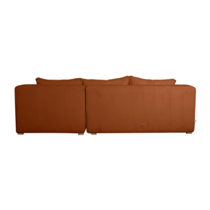 Canapé d'angle droit design en tissu velours côtelé terre brûlée 3-4 places PANAM
