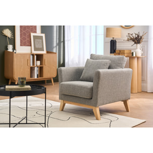 Fauteuil scandinave déhoussable en tissu gris clair et bois clair OSLO