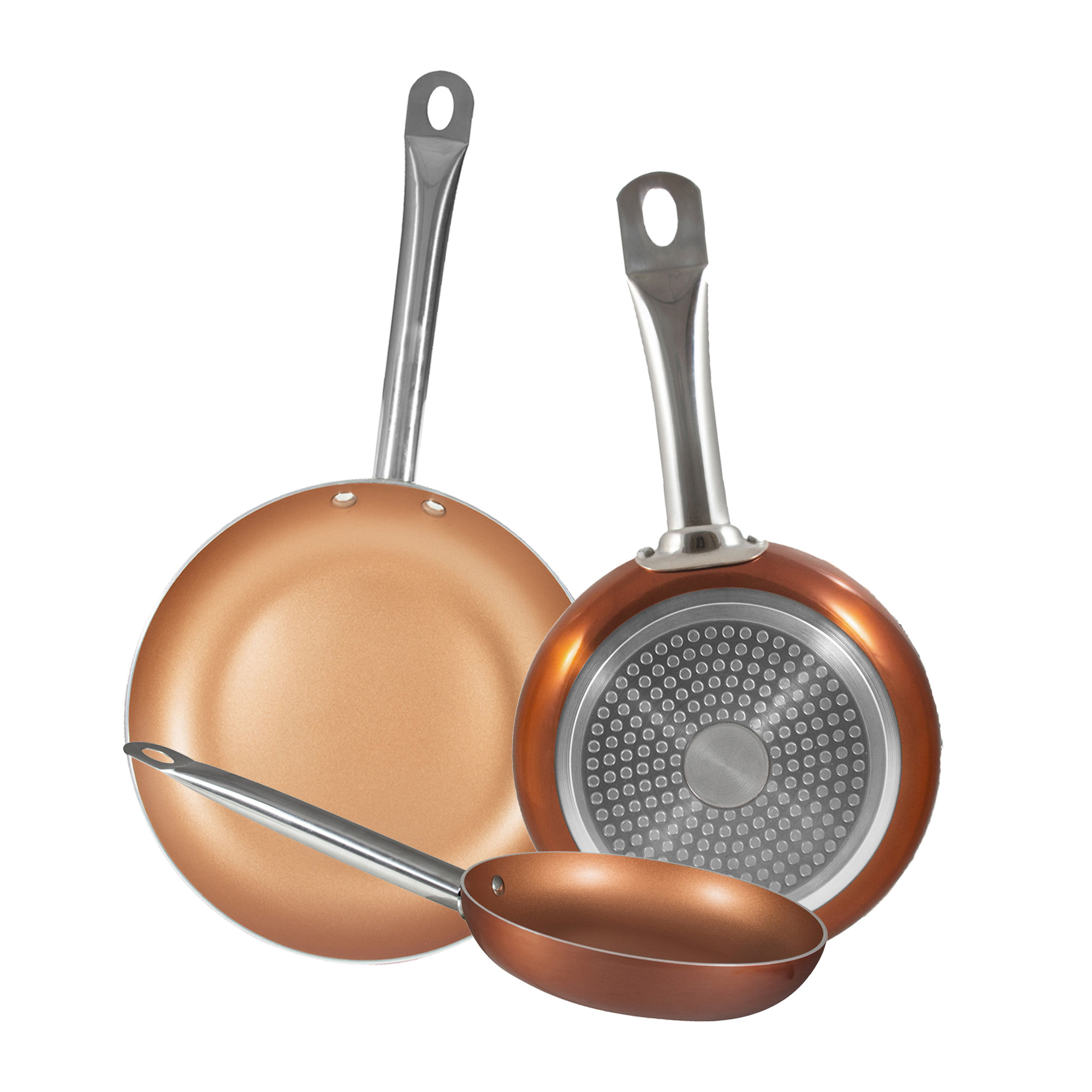 Bateria de cocina 7 piezas MAGEFESA Kenia de acero vitrificado con juego de sartenes (18/22/26 cm) BERGNER Professional Chef Copper Plus en aluminio p