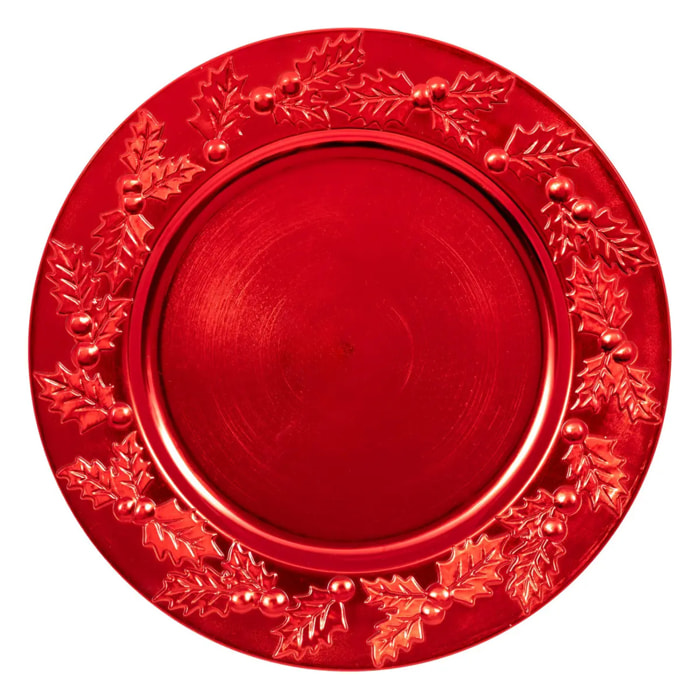 Assiette de présentation D.33cm houx rouge