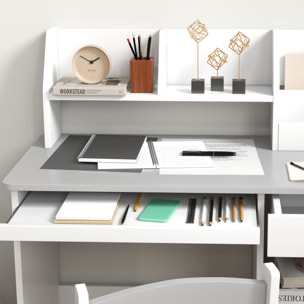 Bureau enfant multi-rangement - ensemble bureau, chaise, étagère - tiroir, plateau coulissant, 2 niches, 2 étagères, 2 présentoirs livres - gris