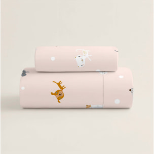 Funda Nórdica Estampada - Reversible - Infantil - Cierre Solapa - 100% Algodón - Incluye 1 Funda de Almohada - Amigos Peludos