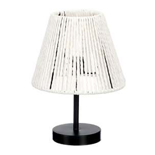 Lampada da tavolo conica con corda bianca.