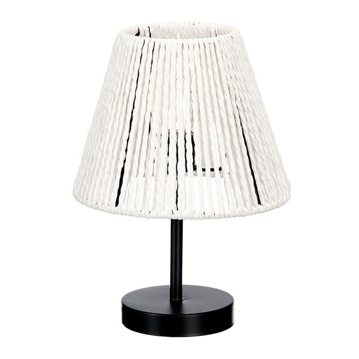 Lampada da tavolo conica con corda bianca.