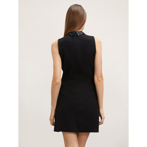 Motivi - Vestido de tubo con cuello bordado - Negro