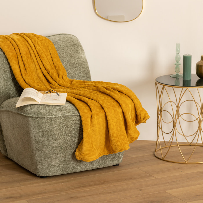 Plaid "Losange" flanelle jaune moutarde 125x150cm