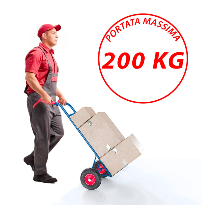 Carrello A Mano Portapacchi Portata 200 Kg In Acciaio Tubolare Ruote Pneumatiche Rinforzate Trasporto Pacchi Portasacchi 45 x 50.5 x 116 Cm Blu