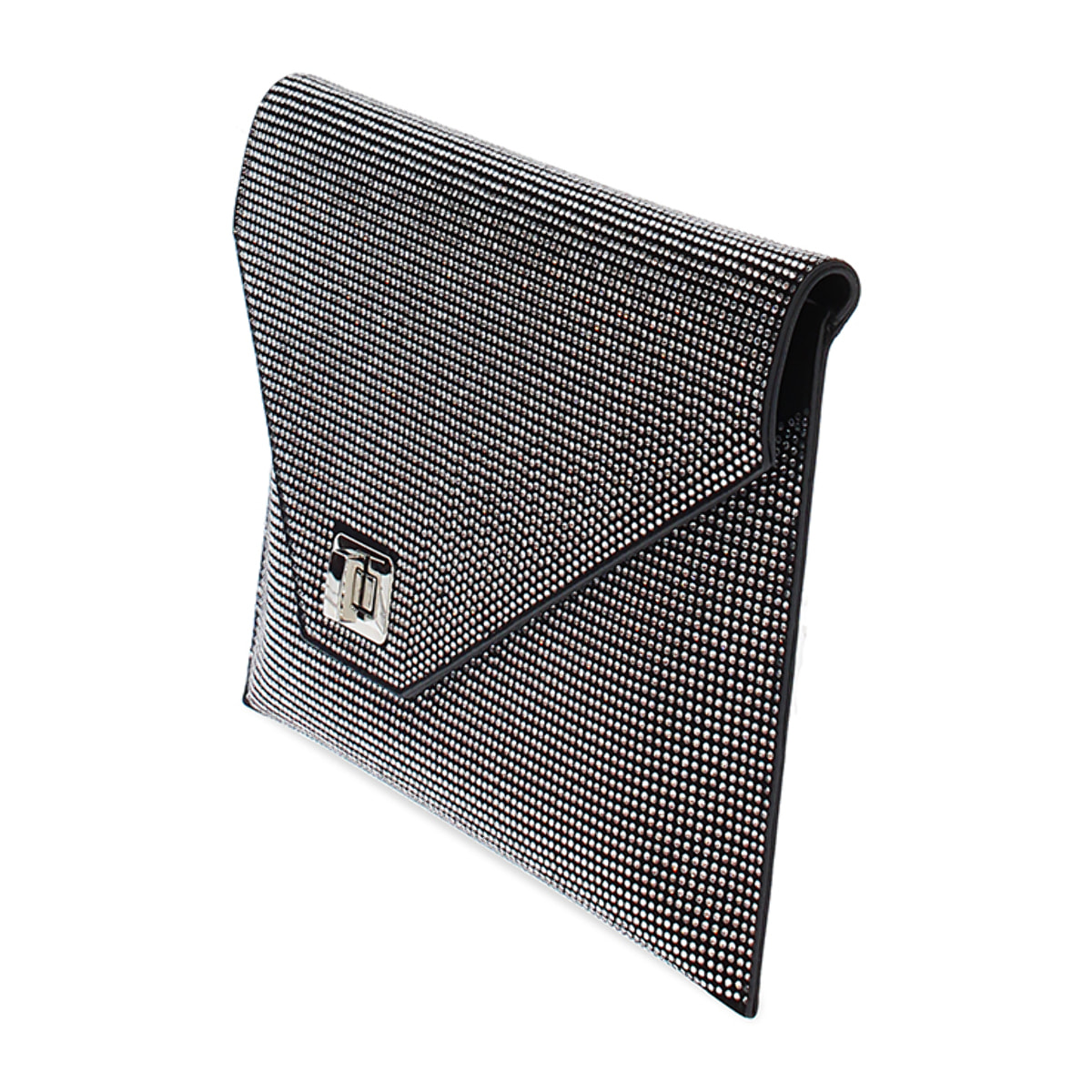 Pochette nera-argento in microfibra con pietre