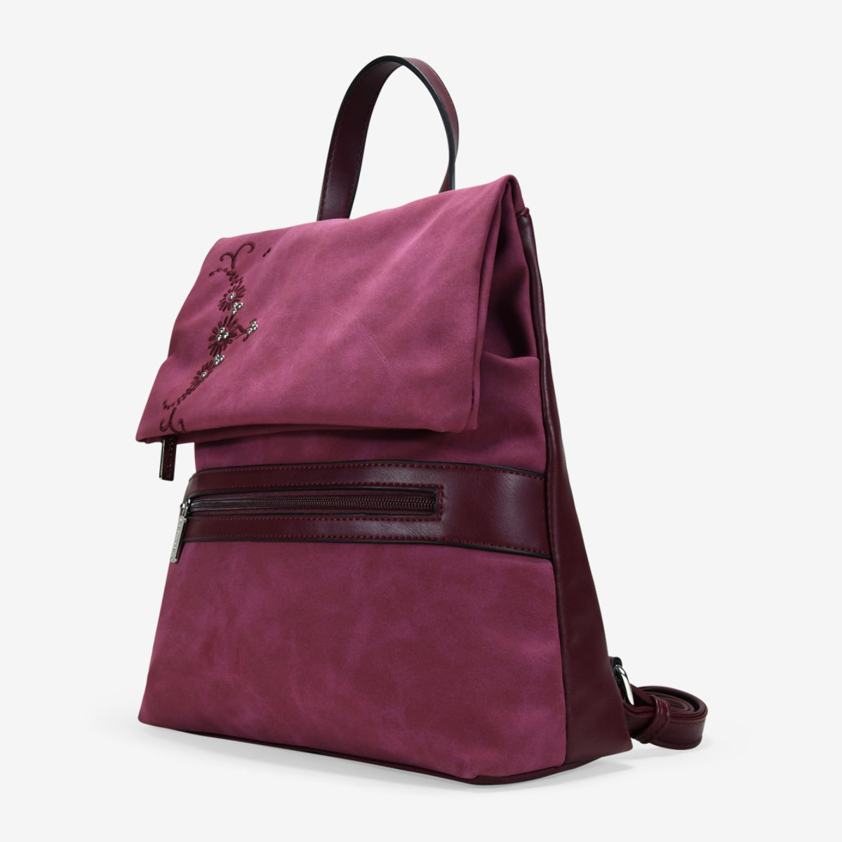 Mochila antirrobo burdeos con bordado y tachas