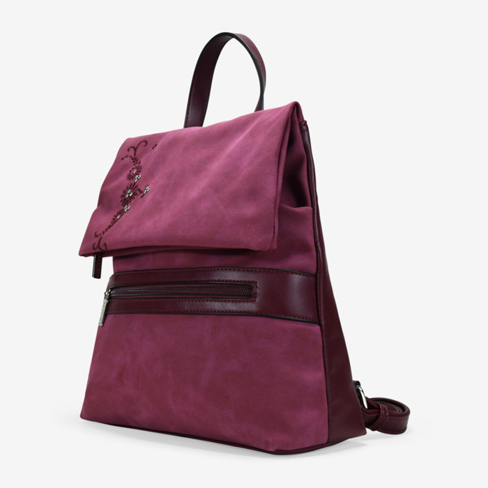 Mochila antirrobo burdeos con bordado y tachas
