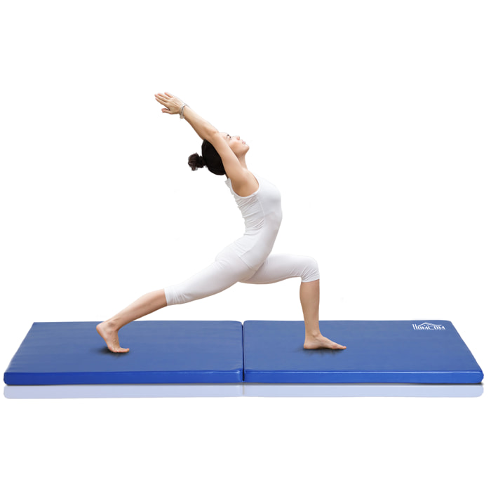 Tapis de gymnastique yoga pilates fitness pliable portable grand confort 180L x 60l x 5H cm revêtement synthétique bleu