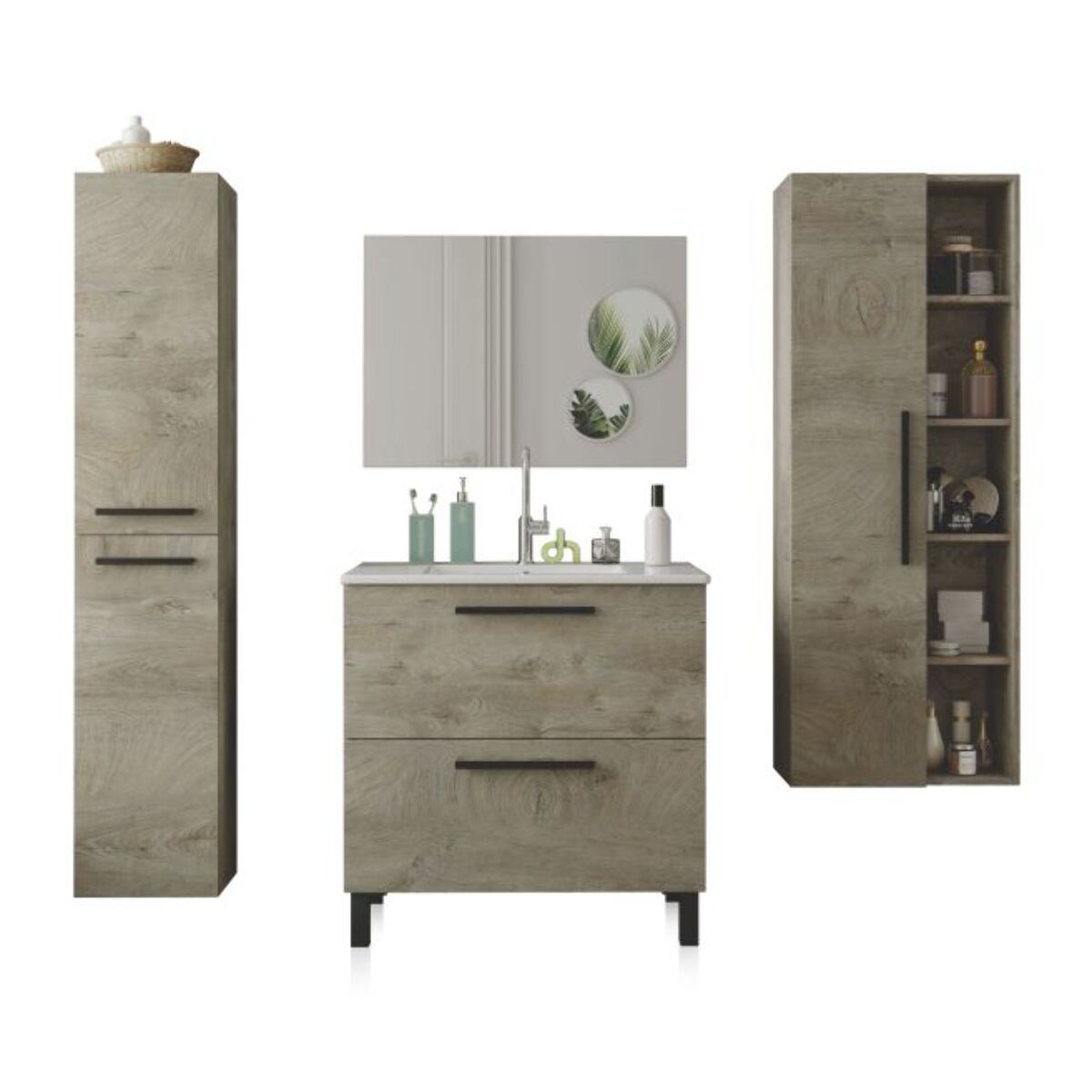 Pack de baño con lavabo cerámico y columnas Sense Max Roble Alaska