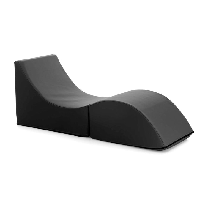Letto pieghevole Arbil, Pouf trasformabile in letto singolo, Chaise longue in ecopelle, 100% Made in Italy, 130x50h50 cm, Nero