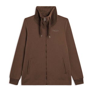 Felpa da donna con zip, spacchi laterali e collo alto in velluto