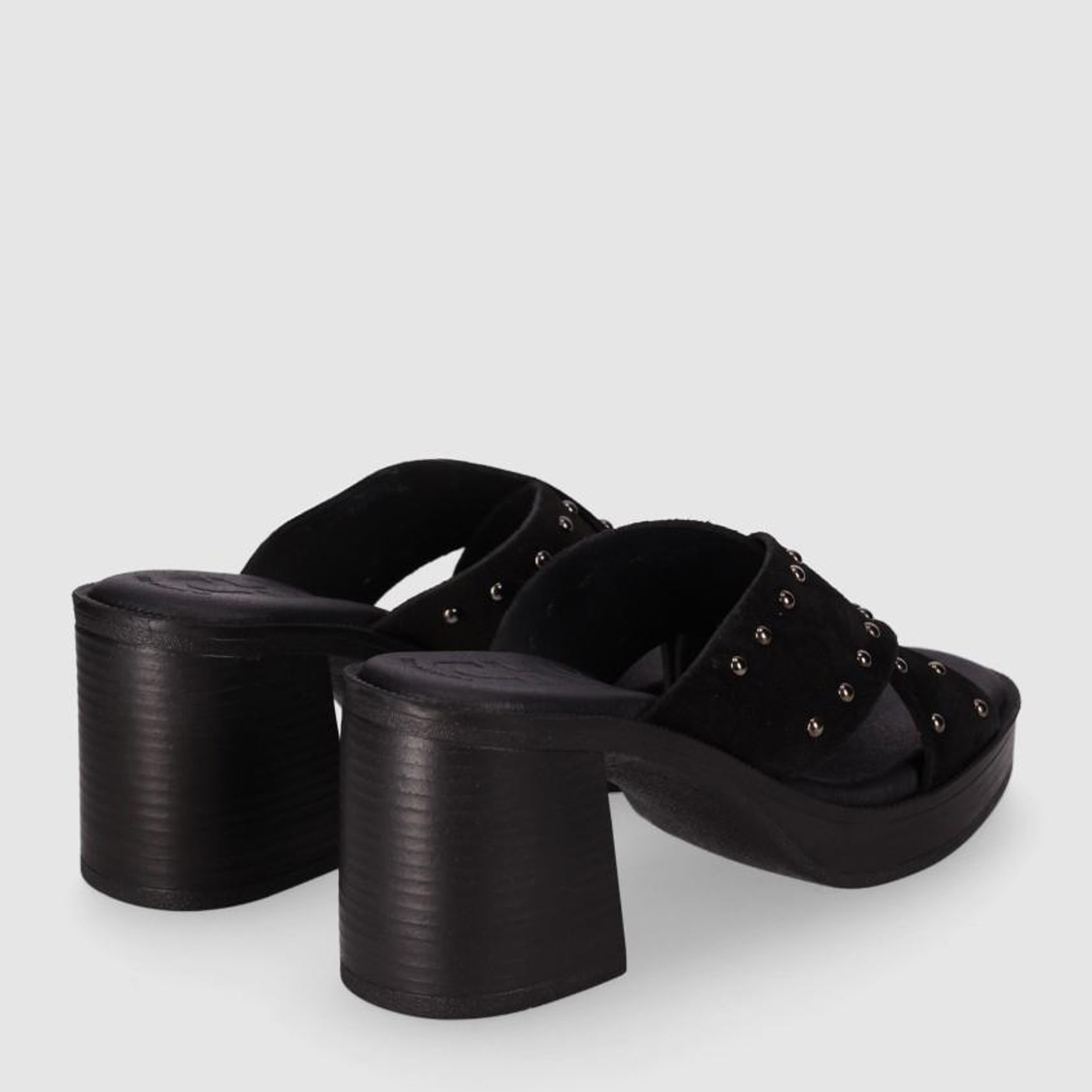 Sandalias de Serraje - Negro - Tacón: 8 cm