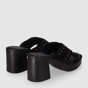Sandalias de Serraje - Negro - Tacón: 8 cm