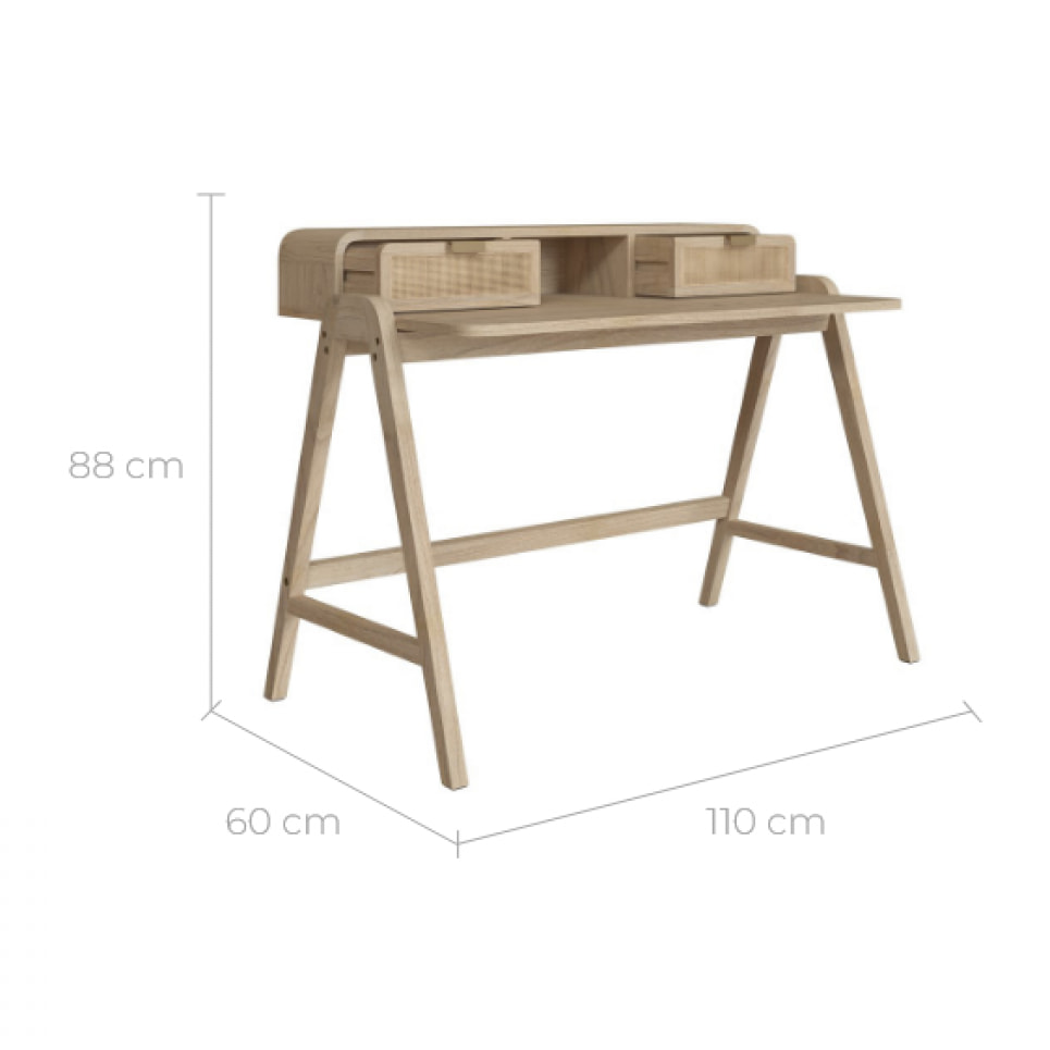 Bureau en bois de mindi et cannage - Khao
