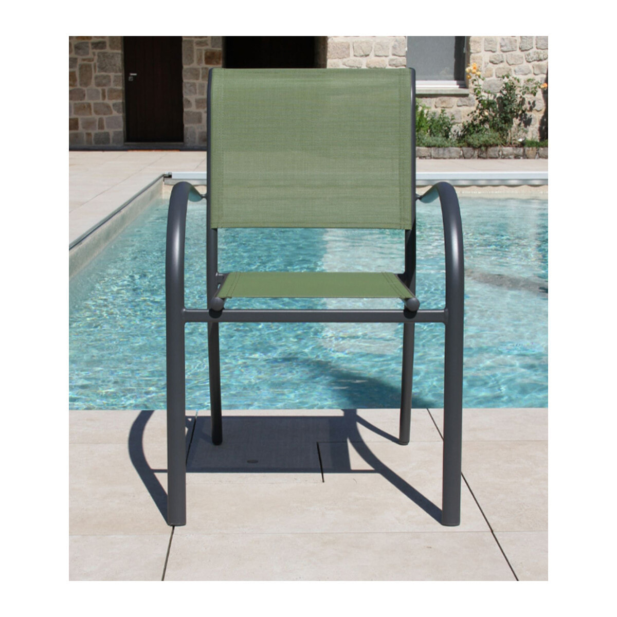 Ensemble table et chaises de jardin  - Gris Anthracite et Vert sauge - HONFLEUR BEZIERS